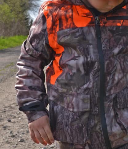 Jagtsæt camouflage jakke med orange farver